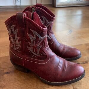 Ariat Billie Women’s Western Cowboy Boots Red Leather Size 7B – Side Zipper